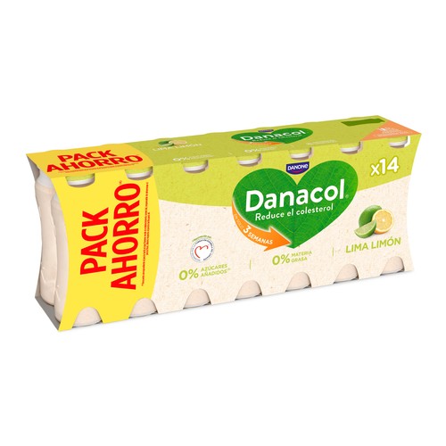 DANACOL Yogurt líquido sabor lima - limón, que ayuda a controlar el colesterol 14 x 96 ml.
