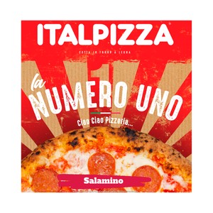 Imagen de ITALPIZZA Pizza congelada, cocida en horno de piedra de salami y pepperoni 410 g.