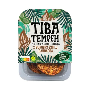 TIBA Tempeh Burgers estilo barbacoa, elaboradas con proteína vegetal ecológica 2 x 100 g.