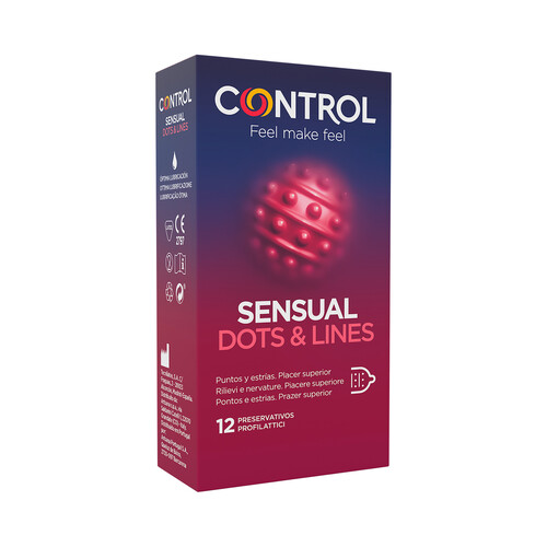 Preservativos lubricados con puntos y estrias, para un placer superior CONTROL Sensual Dots & lines 12 uds.