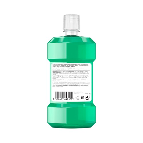 LISTERINE Enjuague bucal de uso diario, protector de dientes y encías con sabor a menta fresca 500 ml.
