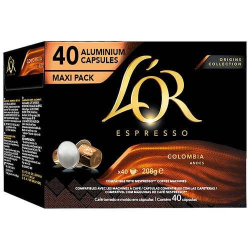 Imagen de Café Colombia en cápsulas compatibles con Nespresso L'OR ESPRESSO 40 uds. 208 g.