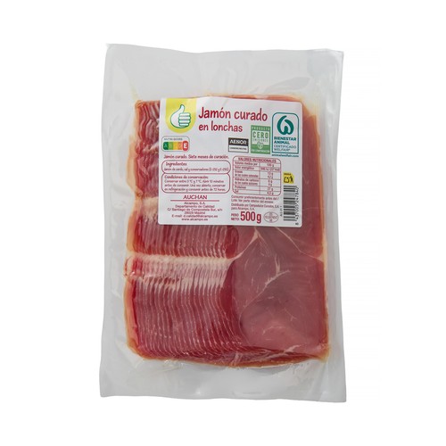 PRODUCTO ECONÓMICO ALCAMPO Jamón serrano curado (siete meses de curación) cortado en lonchas 500 g.