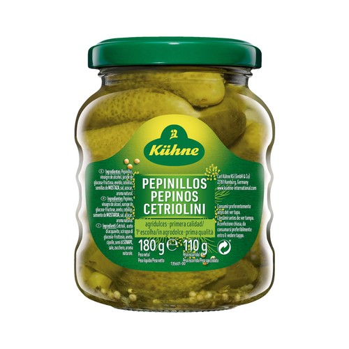 KÜHNE Pepinillos pequeños agridulces de primera calidad frasco de 110 g.