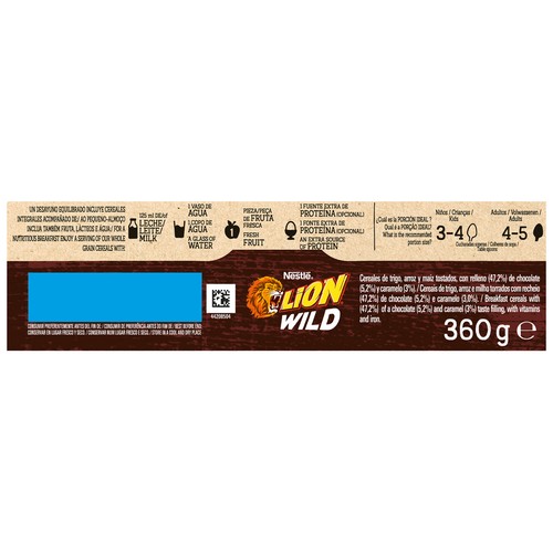 NESTLÉ LION Cereales rellenos con con chocolate y caramelo 360 g.