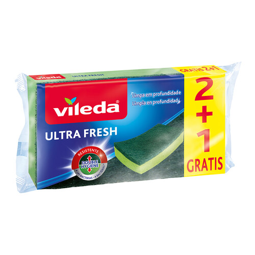 VILEDA Estropajo Fibra con Esponja Ultra Fresh VILEDA 2+1 uds.