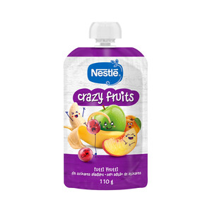 Imagen de NESTLÉ Crazy fruits Bolsita de frutas (manzana, plátano, albaricoque, melocotón y naranja), a partir de 12 meses 110 g.
