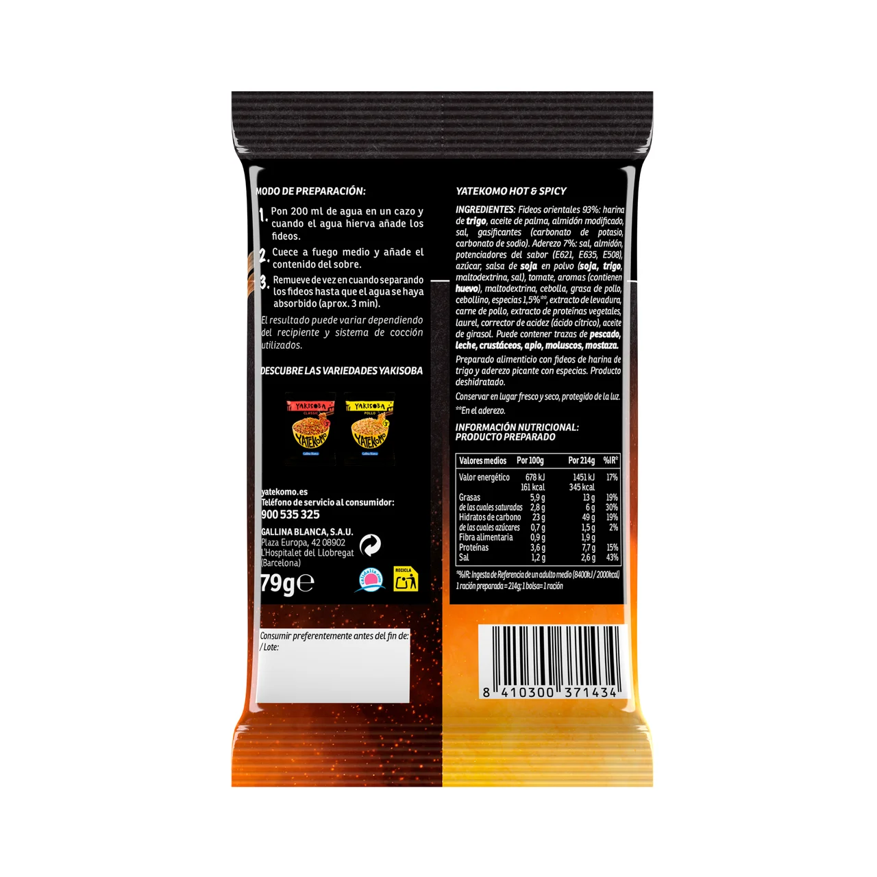 Noodles fideos instantáneos hot&spicy Gallina Blanca 79g