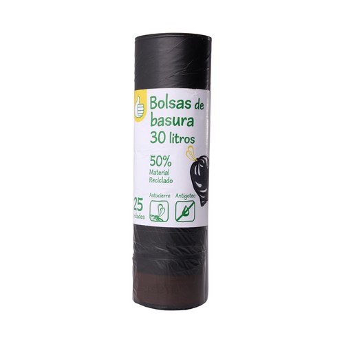 Bolsas de basura negra con autocierre capacidad 30 l PRODUCTO ECONÓMICO ALCAMPO 25 uds.