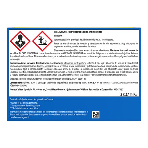 RAID Antimosquitos (difusor + recambios) 2 x 27 ml.