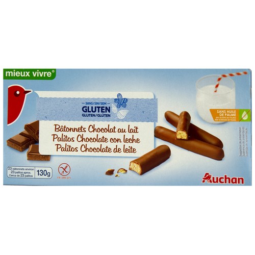 Palitos de chocolate con leche PRODUCTO ALCAMPO 130 g.