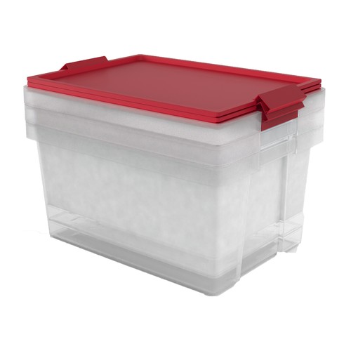 Set de 3 cajas de ordenación con tapa en color rojo, 35 litros de capacidad, TATAY.