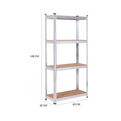 Estantería de almacenamiento en acero galvanazido de 4 niveles, 60x30x148cm, CATTER HOUSE.