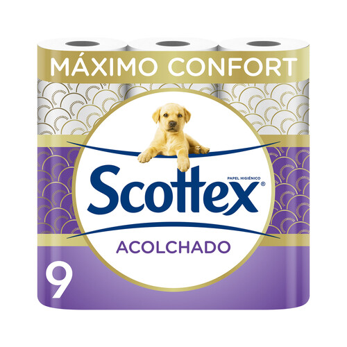SCOTTEX Papel higiénico triple capa, acolchado 9 rollos