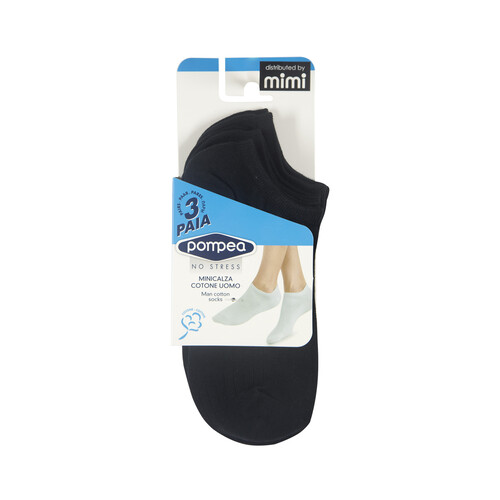 Pack de 3 pares de calcetines tobilleros para hombre, POMPEA, color negro, talla 43/46.