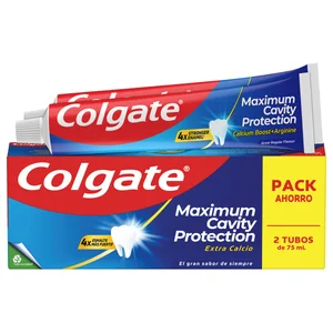 COLGATE Maximum caries protection Pasta de dientes para un esmalte 4 veces más fuerte 2 x 75 ml.