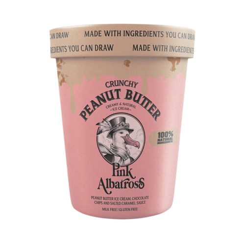 PINK ALBATROS Tarrina de helado de cacahuete con chocolate y salsa de caramelo salado 480 ml.
