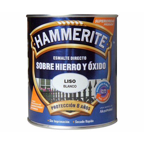 Bote de 0.75l. de esmalte blanco brillante para metales, uso exterior HAMMERITE.