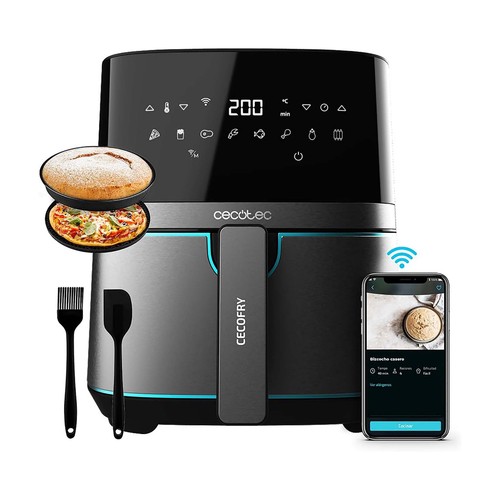 Freidora de aire, 5,5L, 1700W, CECOTEC Cecofry Full InoxBlack 5500 Connected Pack,  WiFI, APP, 8 programas.