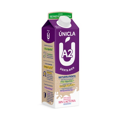 Leche de vaca semidesnatada y sin lactosa UNICLA 1 l.