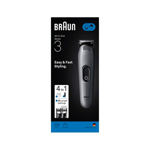 Set de arreglo personal 4 en 1 BRAUN Multigroomer MGKAIO3, cara, barba y cabello, 4 accesorios, 14 longitudes, autonomía 50min.