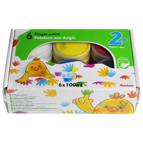 Caja con 6 botes de 100 mm de pintura para dedos de diferentes colores PRODUCTO ALCAMPO.