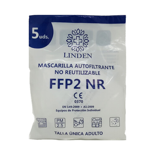 LINDEN Mascarilla filtrante ffp2 (99% de eficiencia), no reutilizable LINDEN.5 uds.