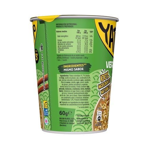 YATEKOMO Fideos Orientales instantáneos con sabor a verduras - 60 g.