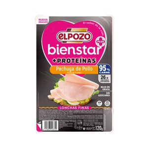 EL POZO Bienstar +proteínas Pechuga de pollo cortada en finas lonchas, con alto contenido en proteínas 120 g.