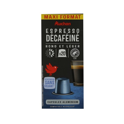 Café espresso descafeinado en cápsulas, intensidad 6 PRODUCTO ALCAMPO 20 uds 104 g.