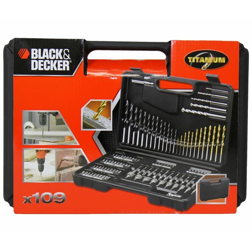 Set de 109 piezas para atornillar y taladrar con brocas titanio BLACK + DECKER A7200.