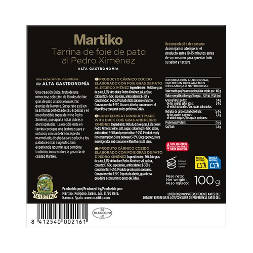 MARTIKO Tarrina de foie de pato al Pedro Ximénez 100 g.