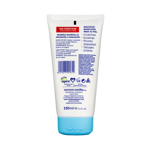 INSTITUTO ESPAÑOL Crema hidratante y restauradora multiusos sin perfume,