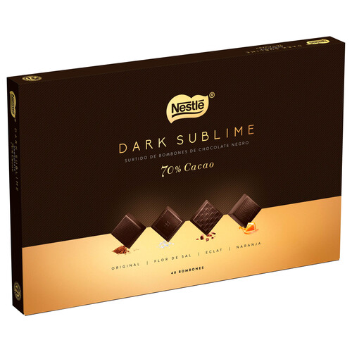 Surtido de bombones chocolate negro, 70 % cacao NESTLÉ DARK SUBLIME 288 g.