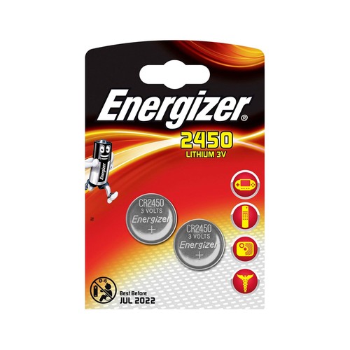 Pack de 2 pilas de botón de litio CR2450, 3V, ENERGIZER.