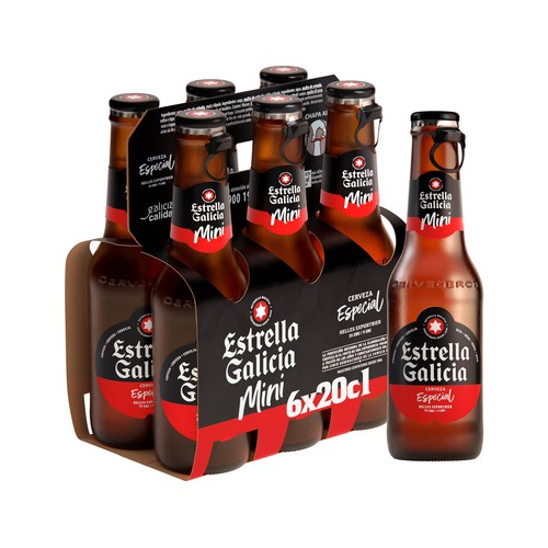 Cervezas mini ESTRELLA GALICIA ESPECIAL pack 6 botellas x 20 cl.