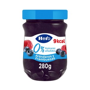 HERO 0% Confitura de arándanos y frambuesa sin azúcares añadidos  280 g.