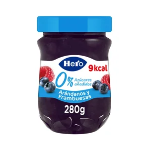 HERO 0% Confitura de arándanos y frambuesa sin azúcares añadidos 280 g.