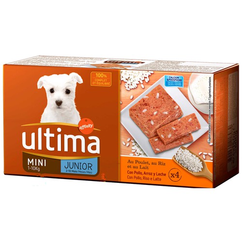 ULTIMA Comida para perro junior a base de pollo, arroz y leche ÚLTIMA 4 x 150 gr.