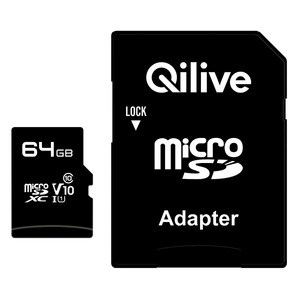 Imagen de Tarjeta de memoria QILIVE MicroSDHC 64GB, clase 10, adaptador SD.