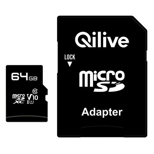 Tarjeta de memoria QILIVE MicroSDHC 64GB, clase 10, adaptador SD.
