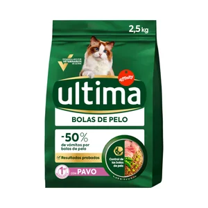 ULTIMA Alimento de gato seco bolas de pelo con sabor a pavo 2,5kg