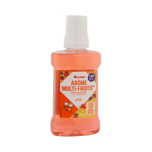 PRODUCTO ALCAMPO Enjuague bucal infantil (a paritr de 6 años) de uso diario y con sabor a multi-frutas 250 ml.