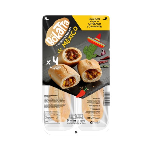 BOKATTA Bocadillo mexicano (carne, verduras y chile), listo para calentar y comer BOKATTA 4 x 80 g.