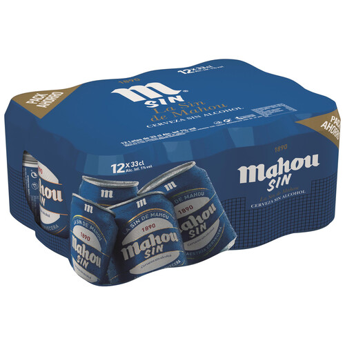 MAHOU Cervezas sin alcohol pack de 12 latas de 33 cl.