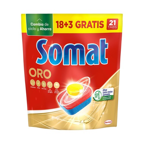 SOMAT Detergente en pastillas para lavavajillas Oro SOMAT 18 + 5 441,6 g.