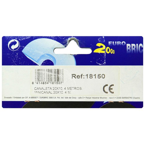 Conjunto de 4 canaletas de 1 metro, de color blanco y con sección de 20x10 milímetros EUROBRIC 2000.