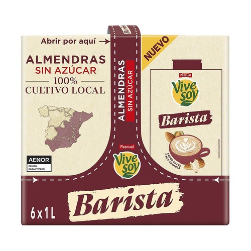 VIVESOY Barista de Pascual Bebida vegetal de almendras sin azúcar, especial café 6 x 1 l.