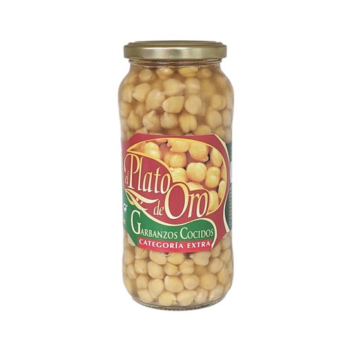 Garbanzos cocidos de categoria extra EL PLATO DE ORO frasco de 400 g.