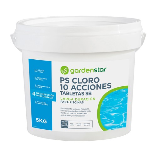 PS Cloro 10 acciones 5kg tabletas SB para piscinas. GARDEN STAR